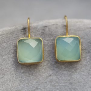 Aqua Chalcedony and Gold Vermeil Drop Earrings