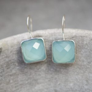 Aqua Chalcedony and Silver Drop Earrings