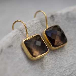 Smokey Quartz and Gold Vermeil Drop Earrings