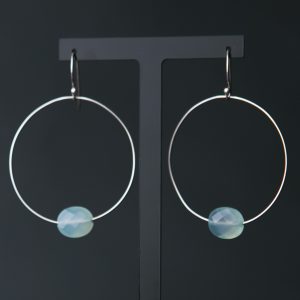 Aqua Chalcedony and Silver Hoop Earrings