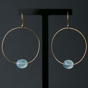 Aqua Chalcedony and Gold Vermeil Hoop Earrings