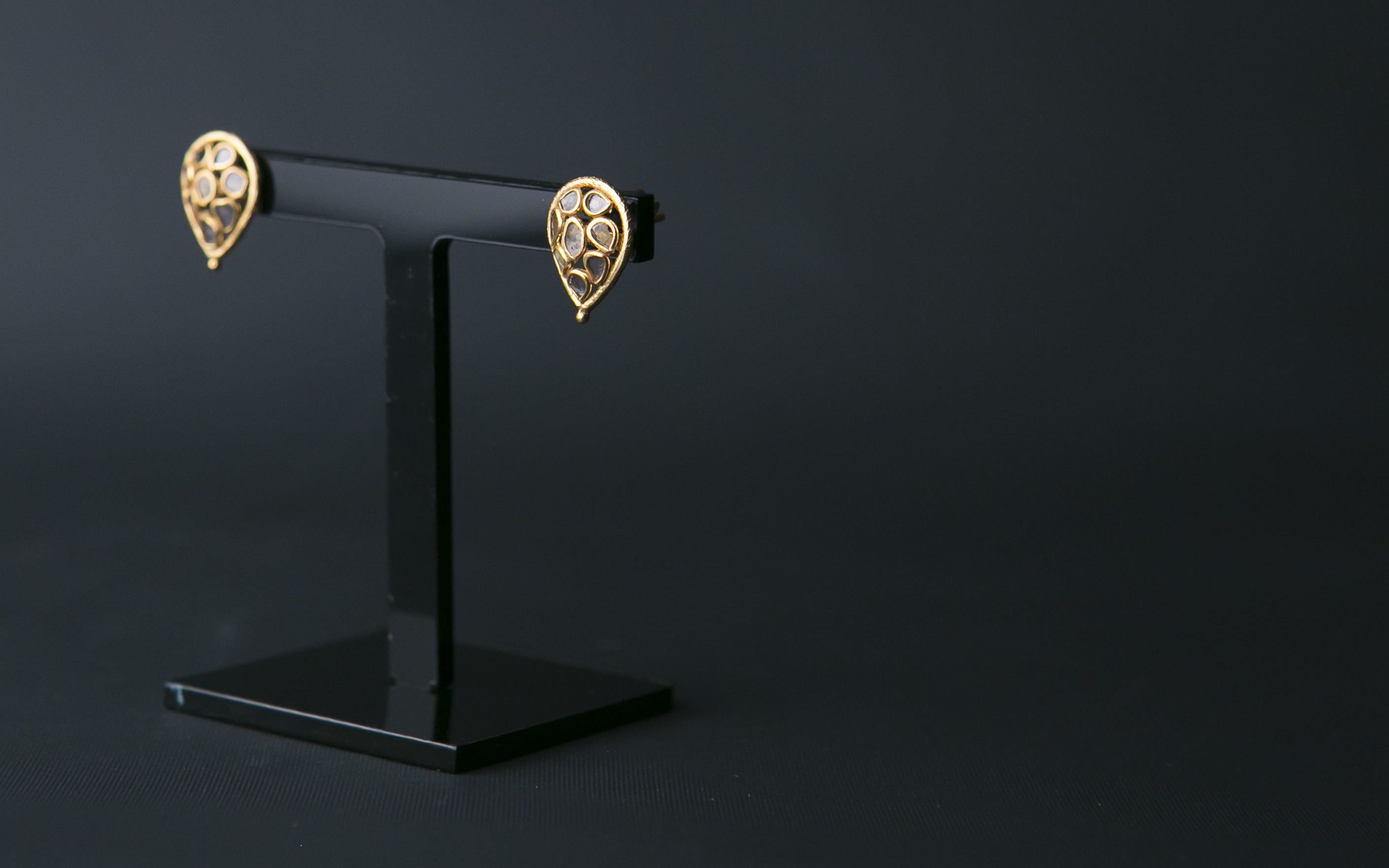 Diamond Slice Vermeil Teardrop Stud Earrings - Image 3