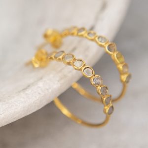Diamond Slice Vermeil Large Hoop Earrings