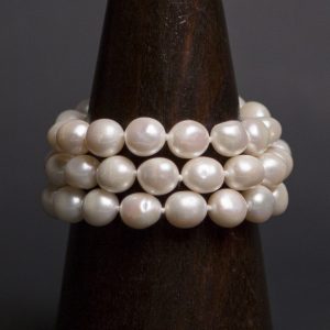 Triple strand white baroque pearl bracelet