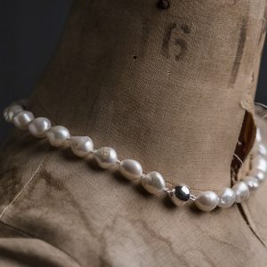 baroque white pearl necklace, silver clasp
