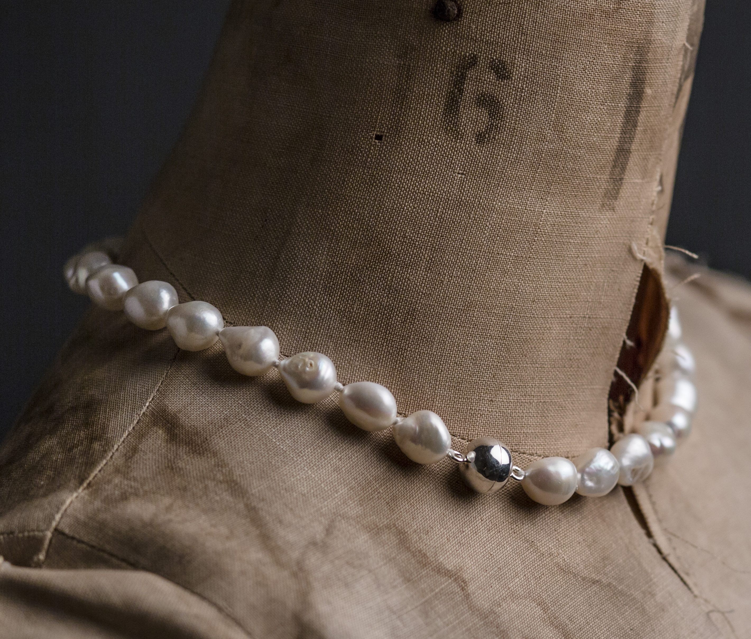 baroque white pearl necklace, silver clasp