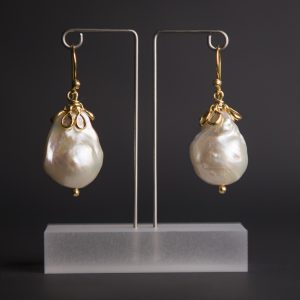 Giant pearl and diamond cluster earrings