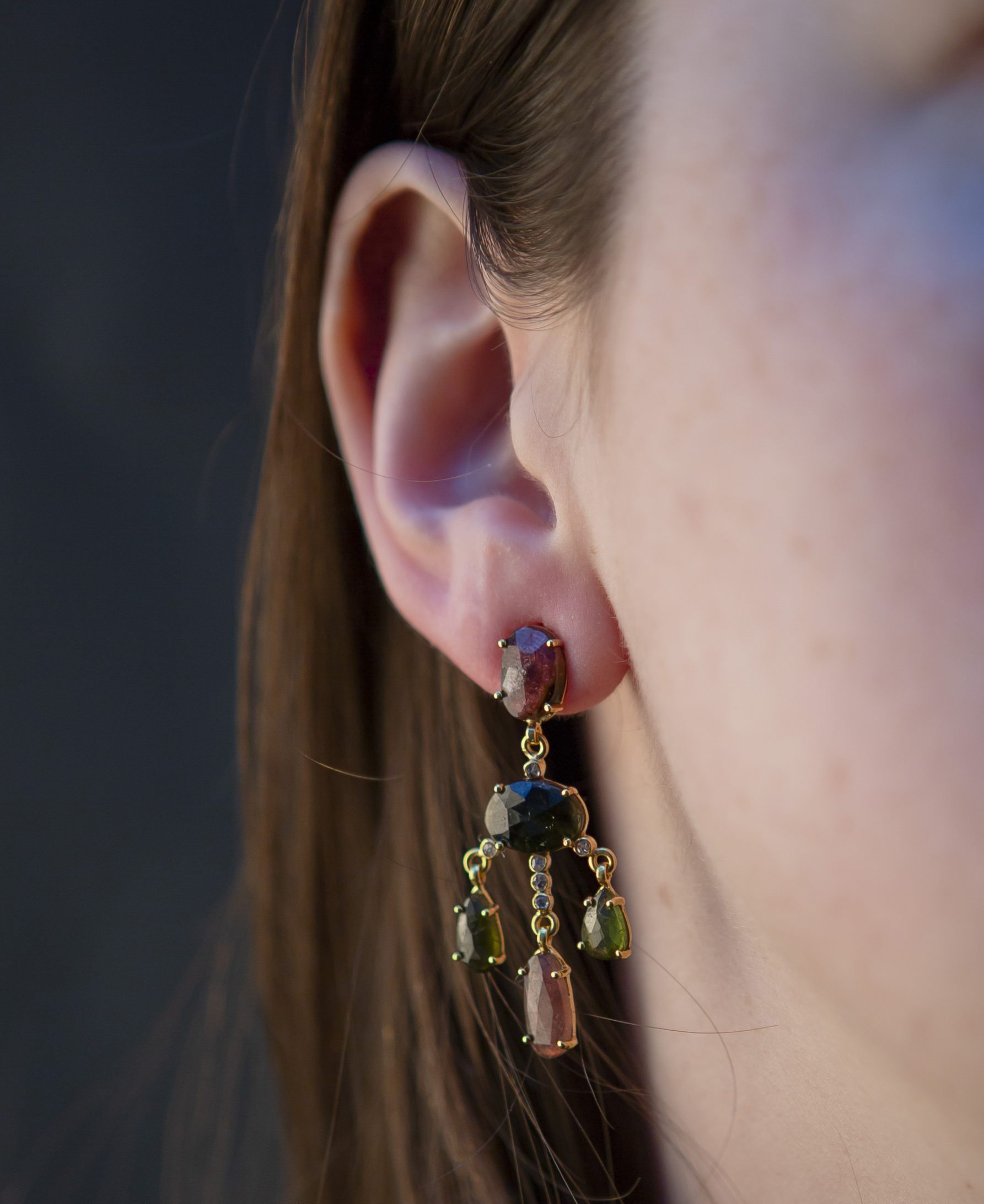 tourmaline multicolour chandelier earrings, gold vermeil - Image 4