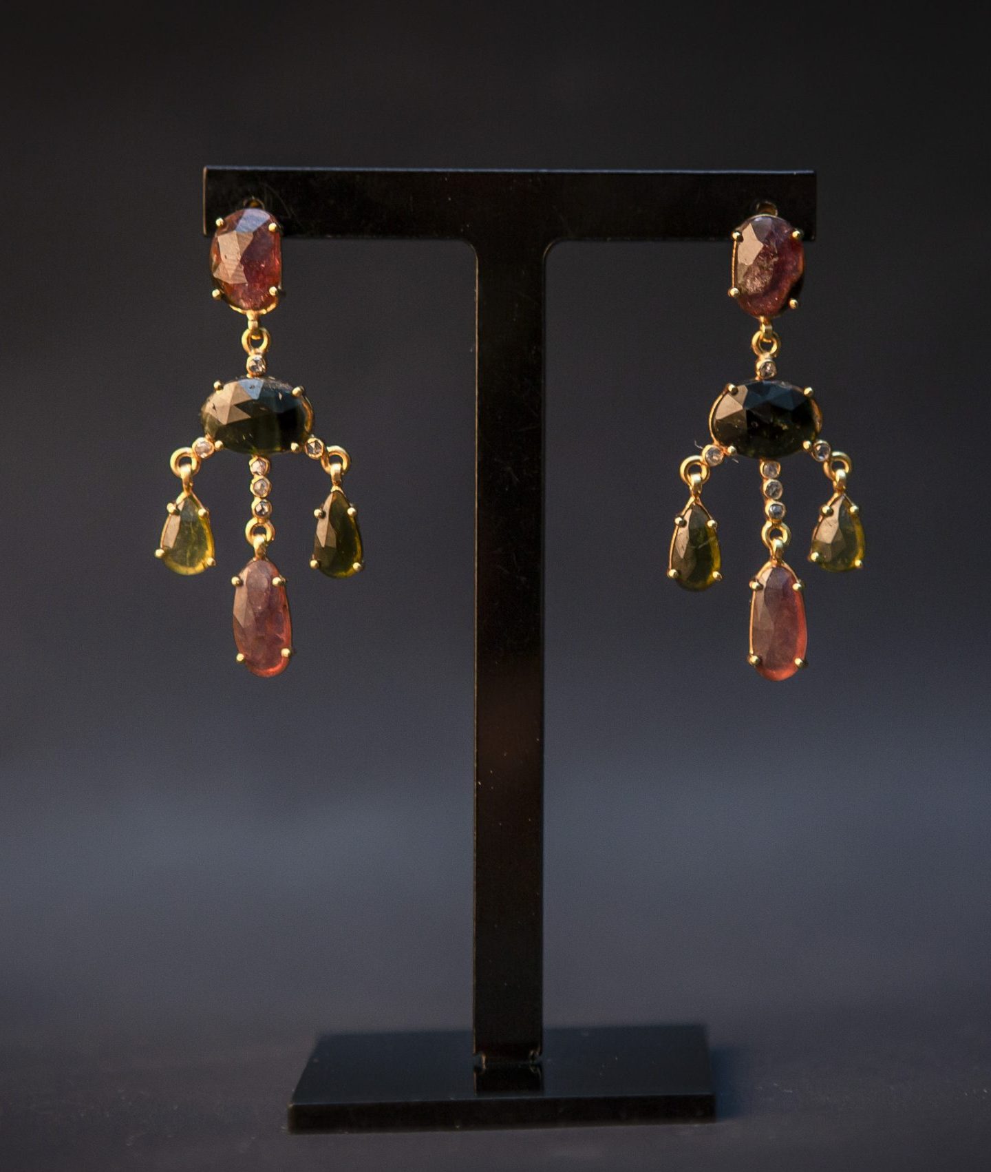 tourmaline multicolour chandelier earrings, gold vermeil - Image 3
