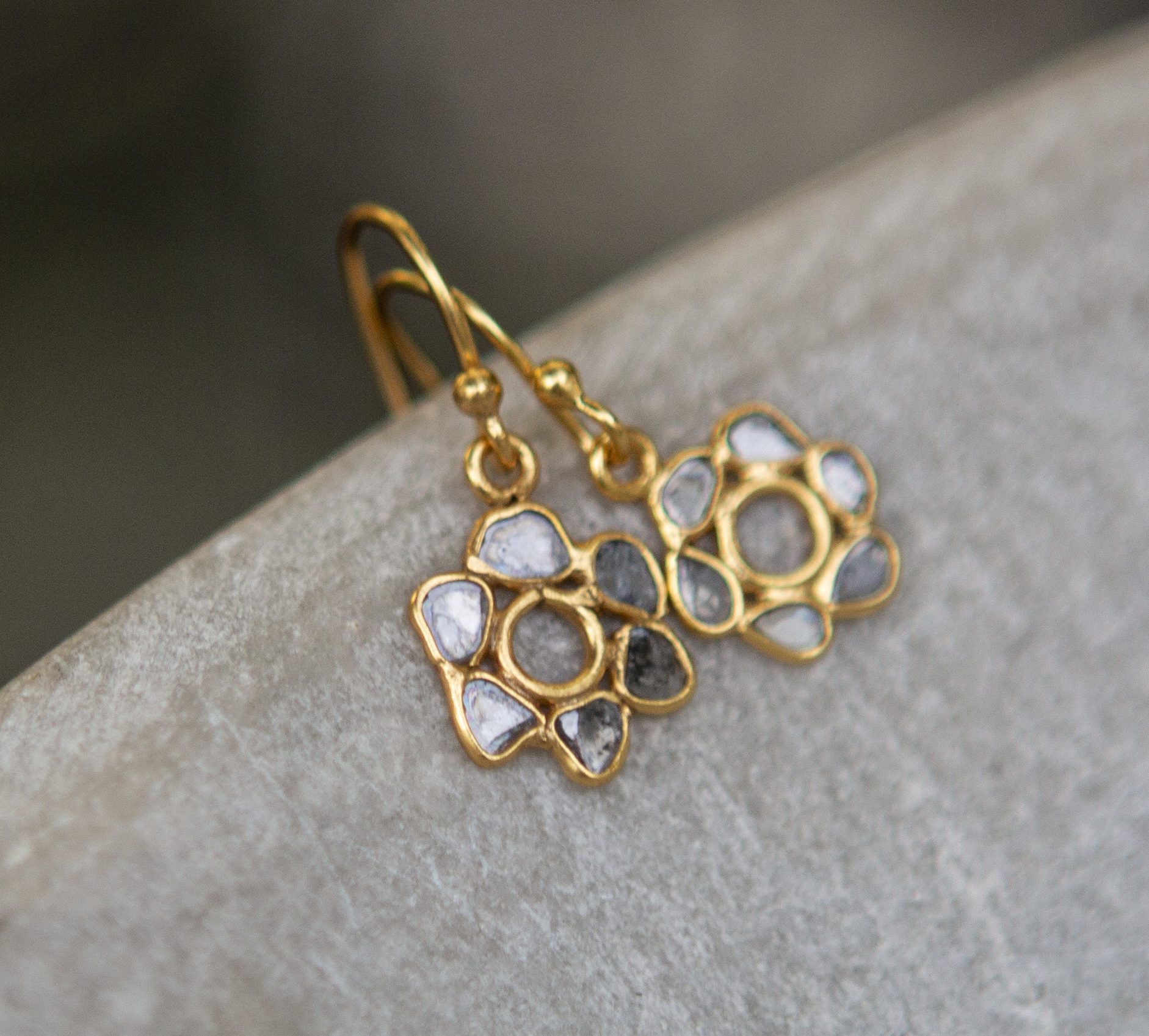 Diamond flower gold Vermeil Earrings - Image 3