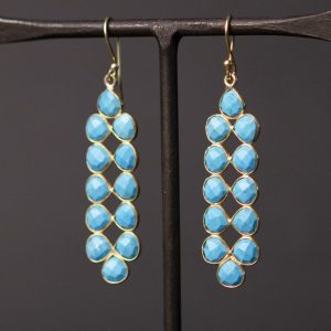 turquoise howlite long petal and gold vermeil earrings