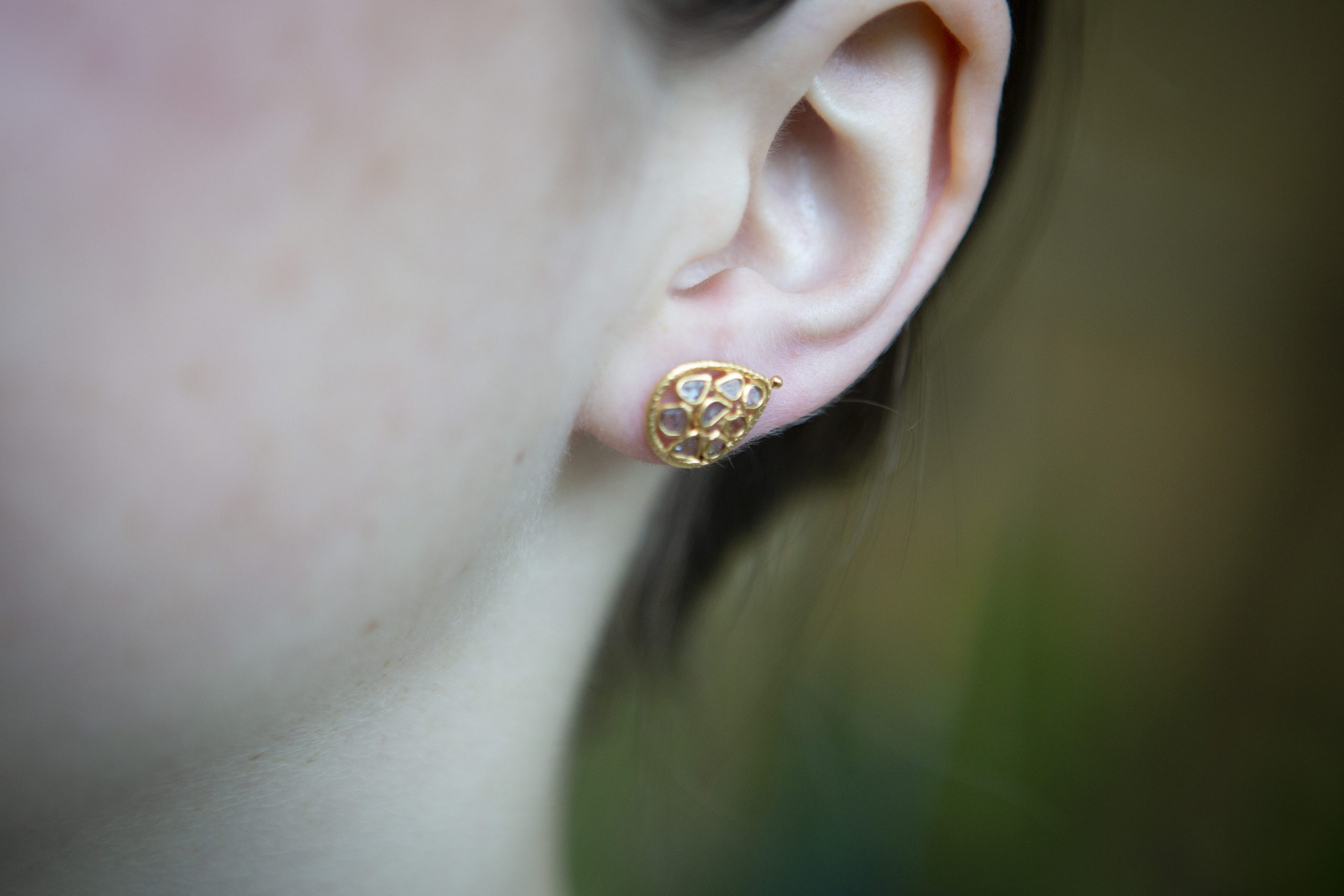 Diamond Slice Vermeil Teardrop Stud Earrings - Image 4