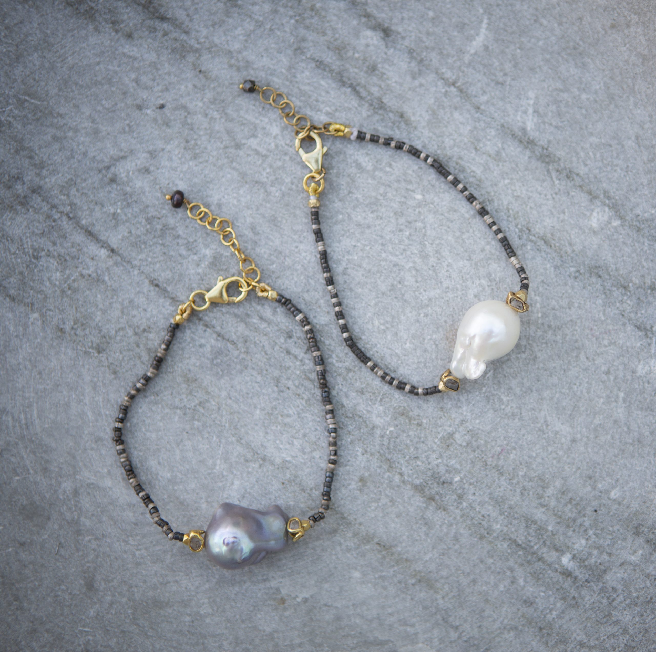 pearl and raw diamond oxidised silver bracelet - Image 5