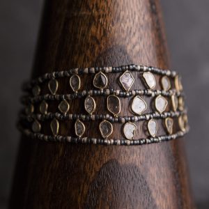 Diamond Slice and oxidised silver triple bracelet