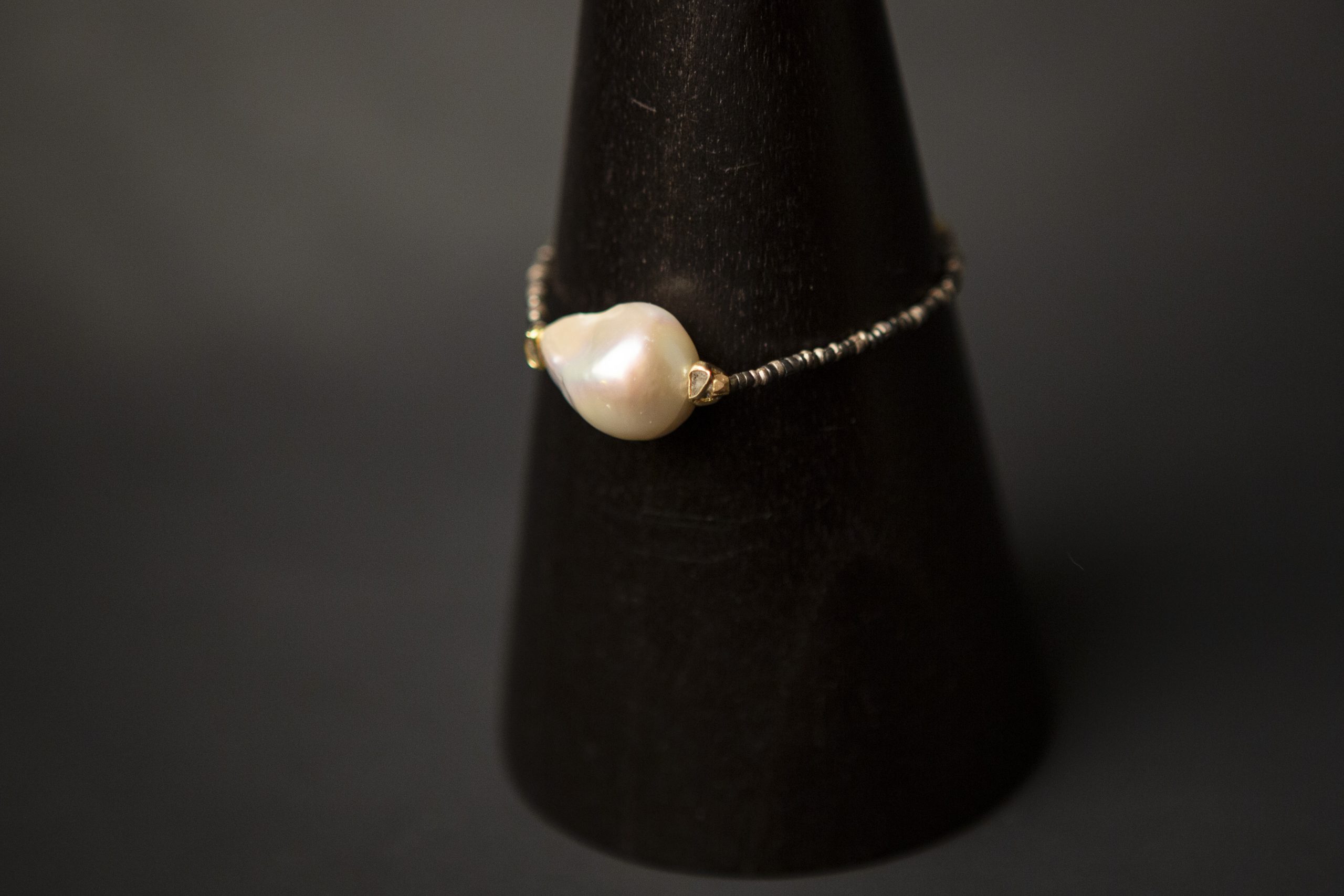 pearl and raw diamond oxidised silver bracelet - Image 2