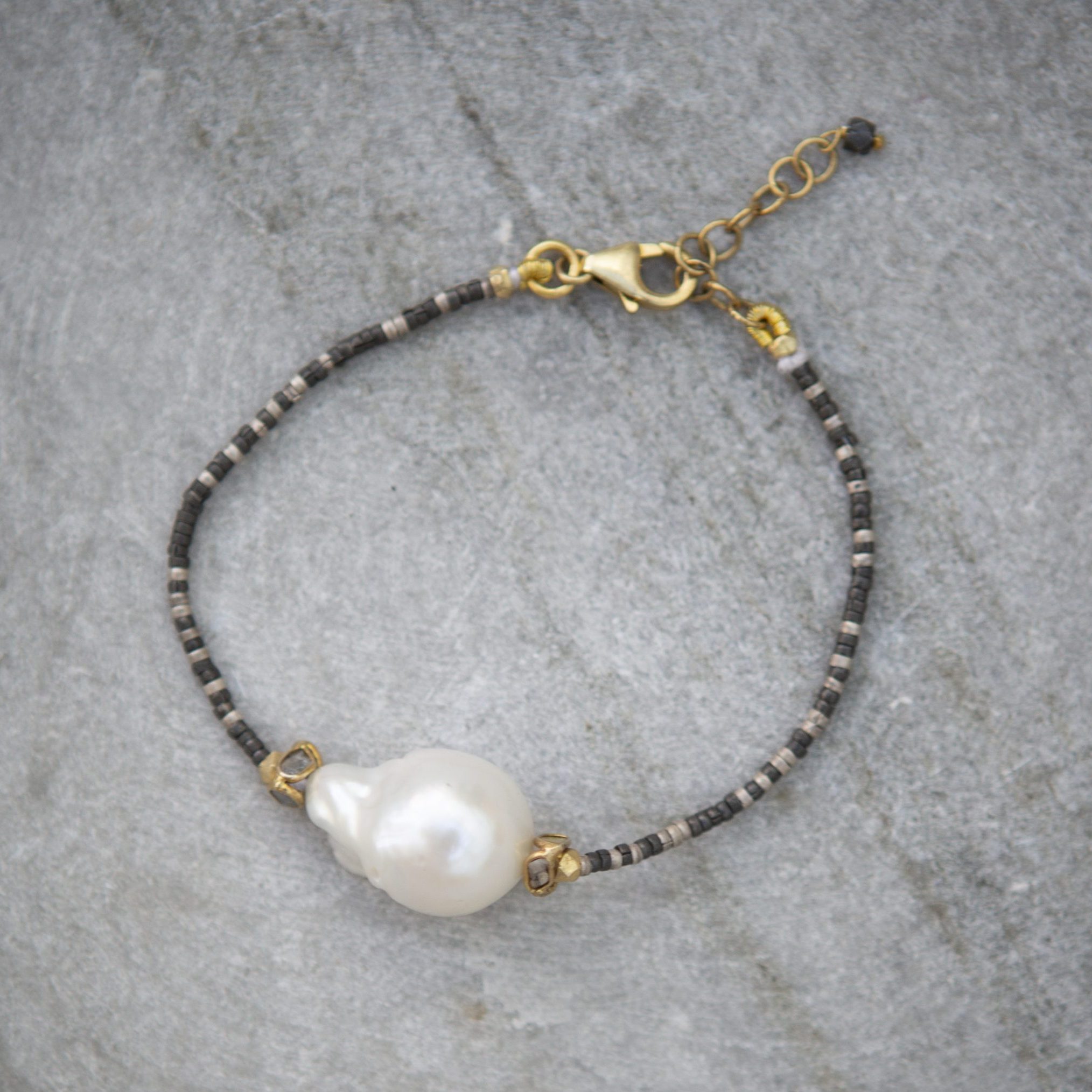 pearl and raw diamond oxidised silver bracelet - Image 4