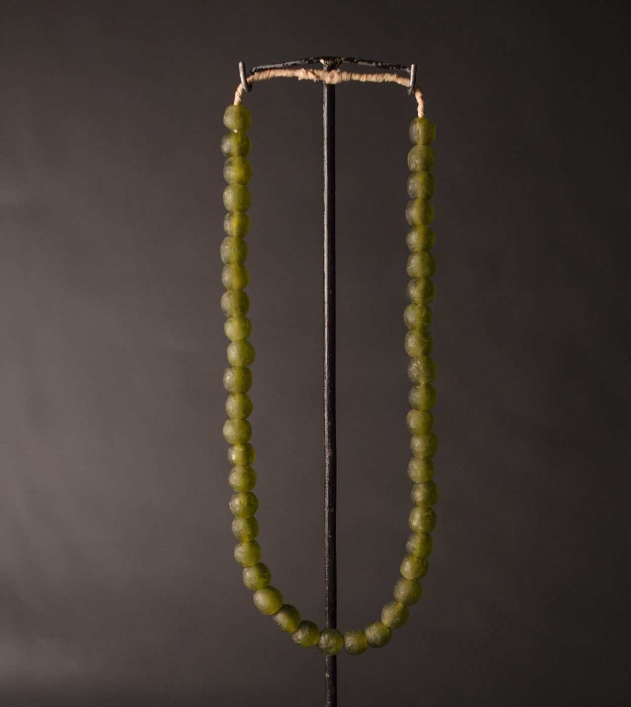 a Recycled Glass Bead Necklace - olive green