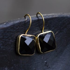 black agate and Gold Vermeil Drop Earrings
