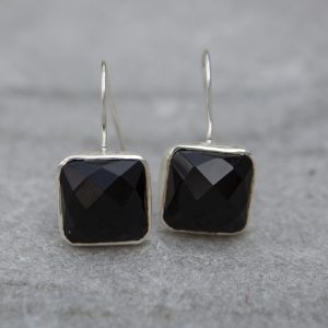 black agate and silver Drop Earrings