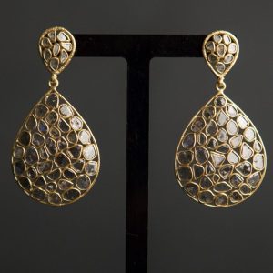 diamond slice and gold vermeil statement chandelier earrings