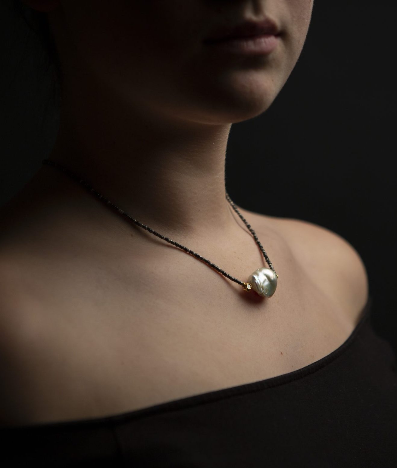 pearl and raw diamond oxidised silver necklace - Image 5