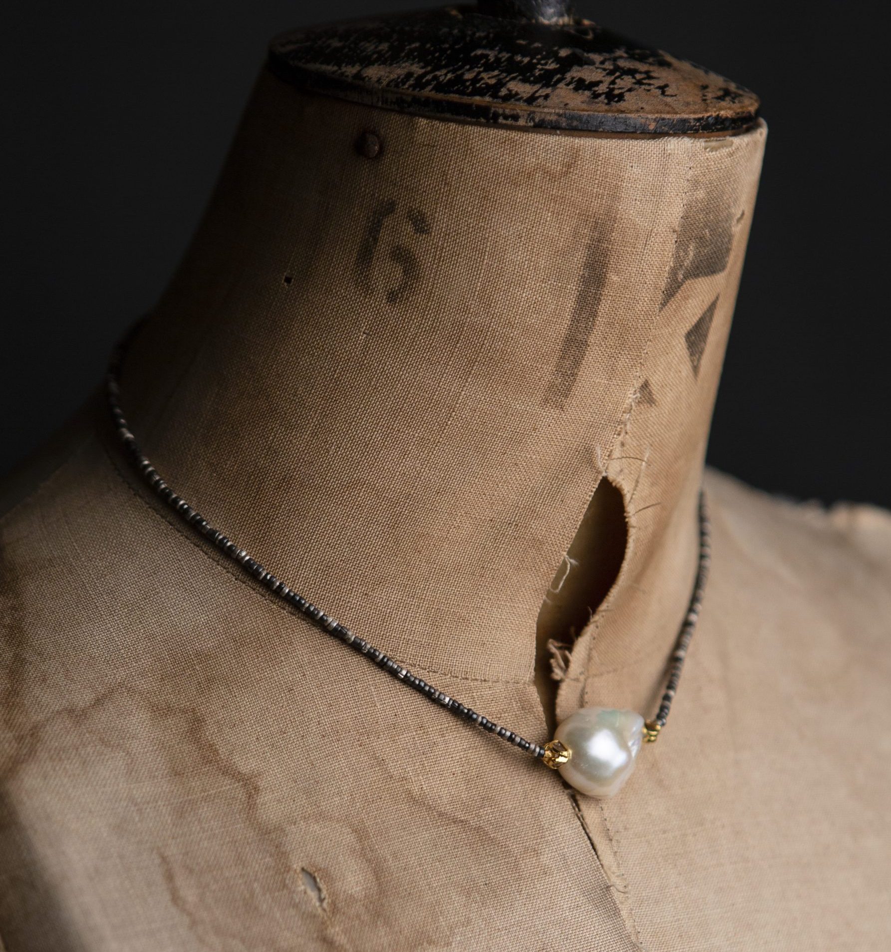 pearl and raw diamond oxidised silver necklace - Image 7