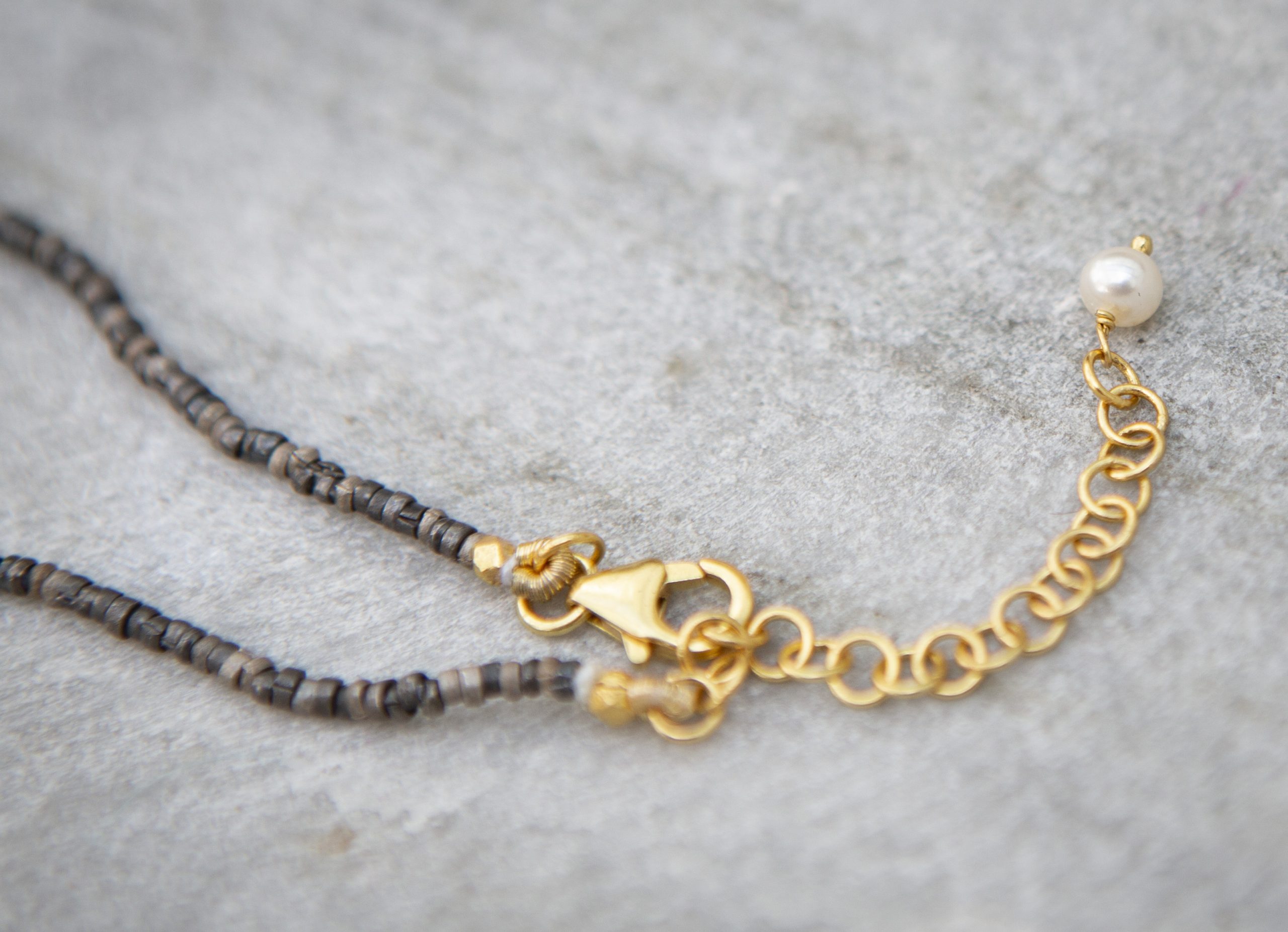 pearl and raw diamond oxidised silver necklace - Image 3