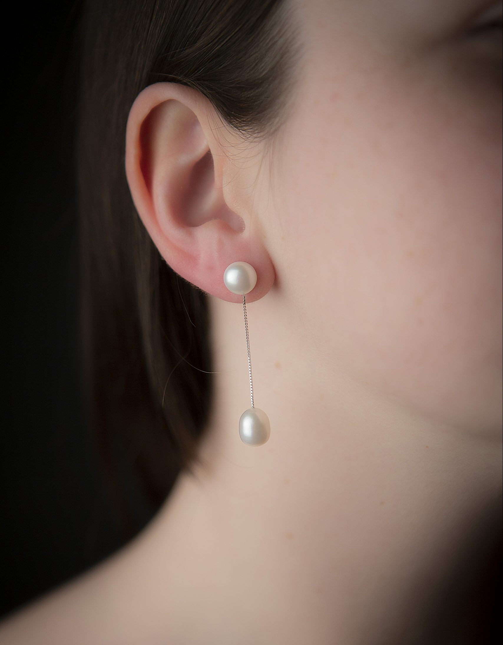 Double drop pearl stud earrings, gold vermeil - Image 4