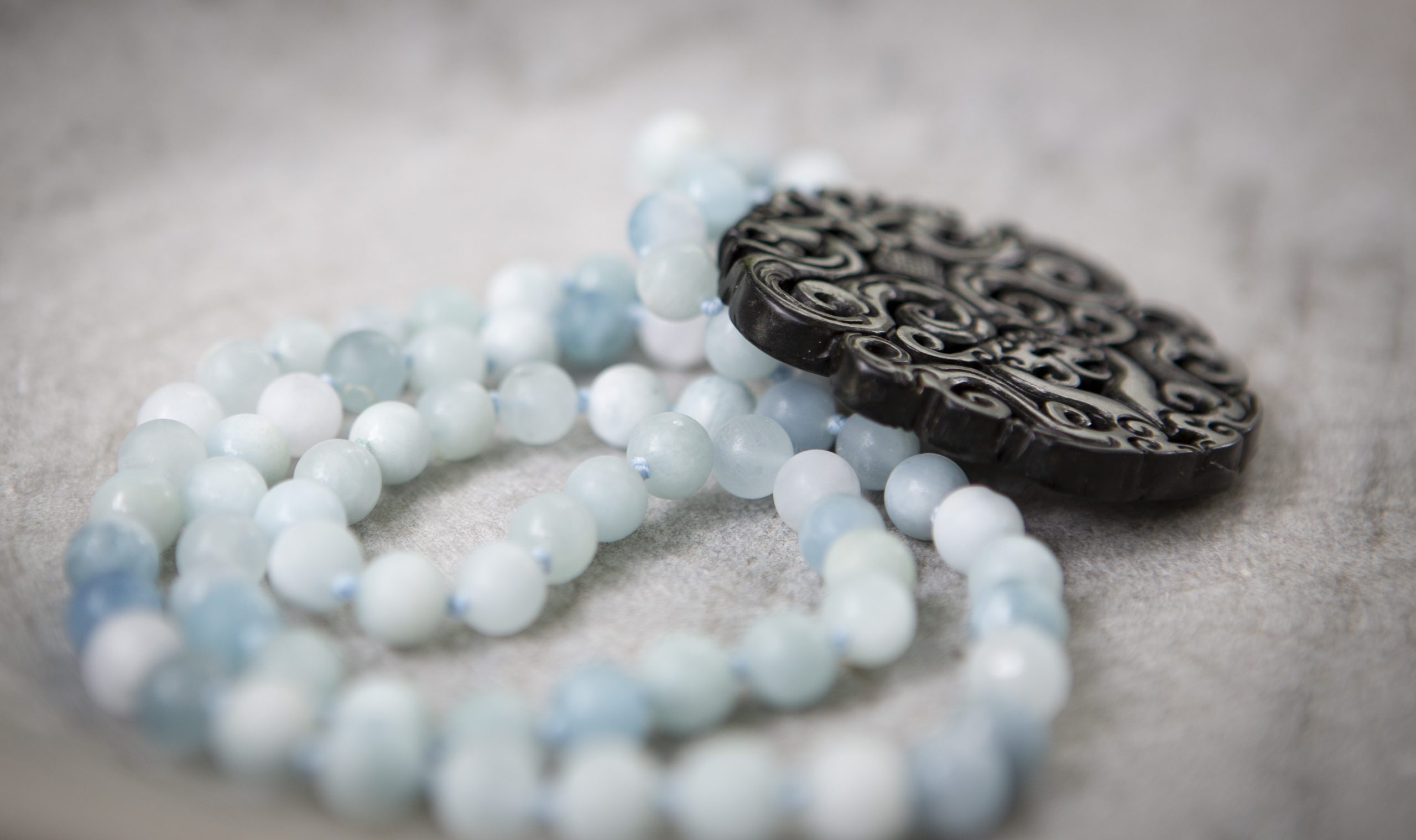 Jade vintage disc pendant on aquamarine flapper - Image 2