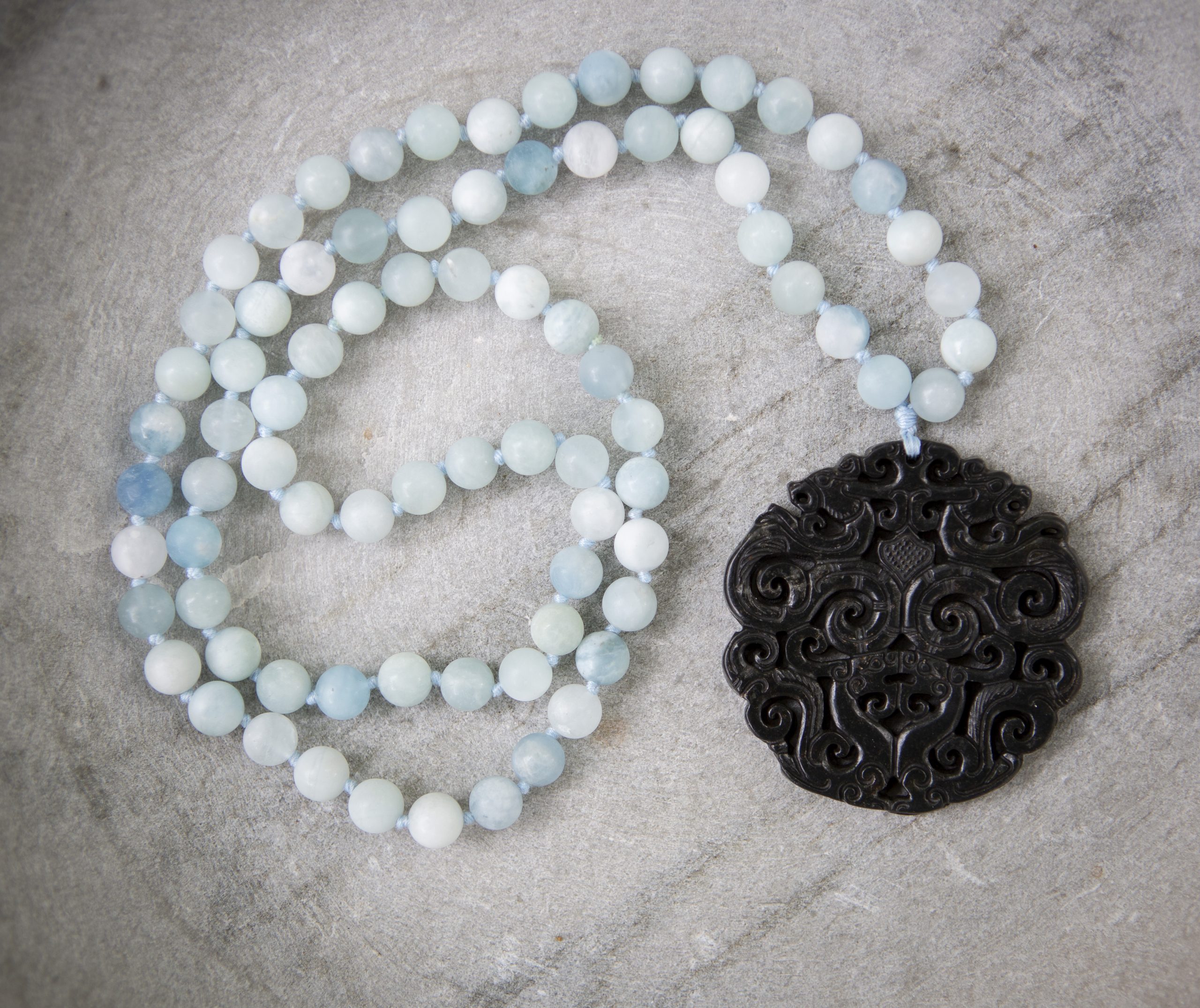 Jade vintage disc pendant on aquamarine flapper - Image 3