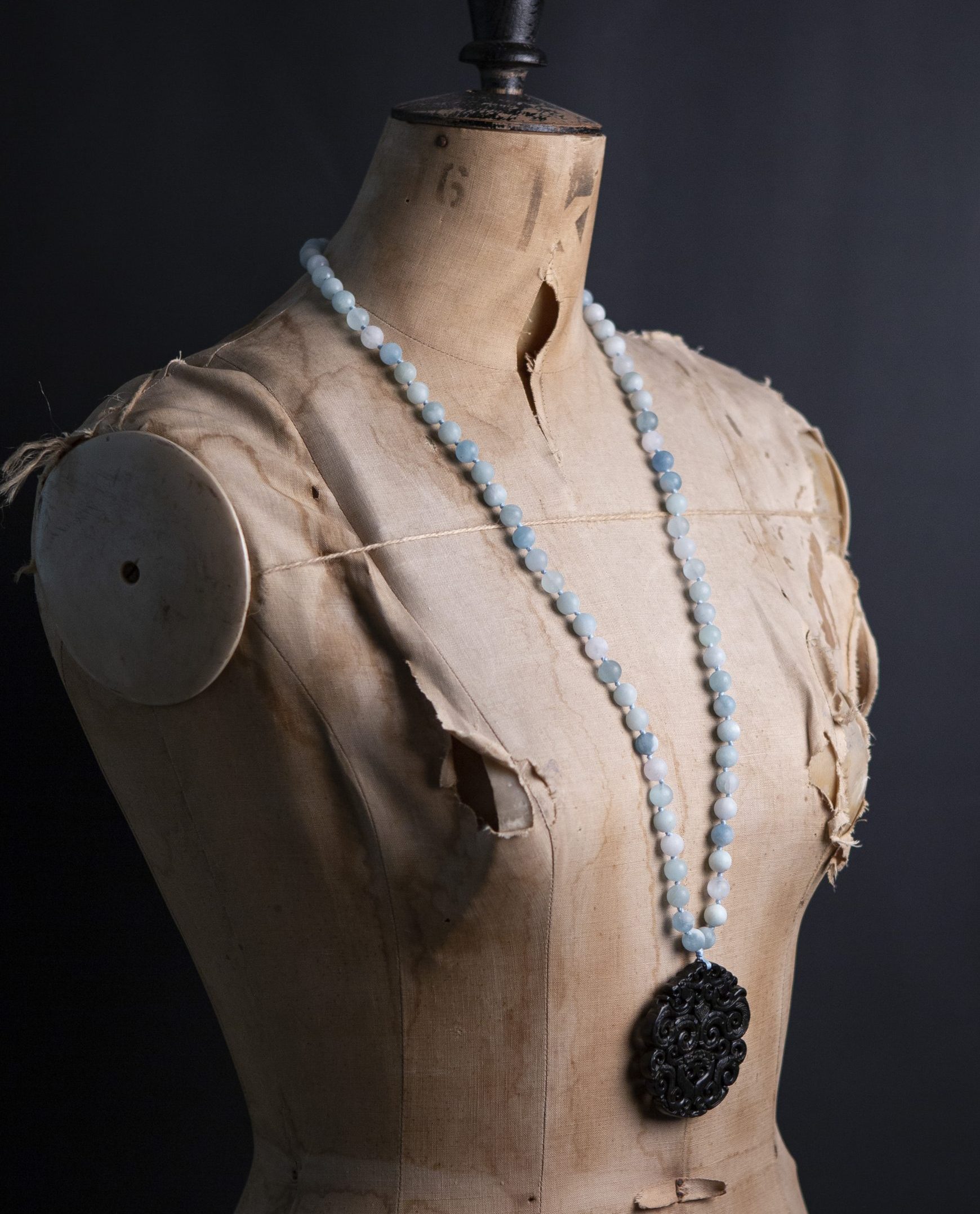 Jade vintage disc pendant on aquamarine flapper - Image 6