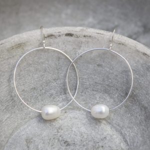 pearl and silver hoop earrings