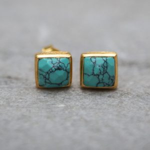 turquoise howlite stud and Gold Vermeil Earrings