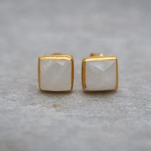 moonstone stud and Gold Vermeil Earrings