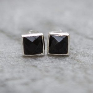 black onyx stud and sterling silver Earrings