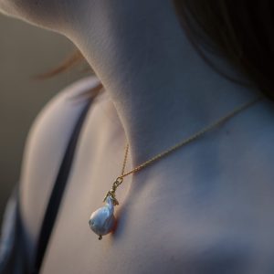 Giant pearl and diamond cluster pendant necklace