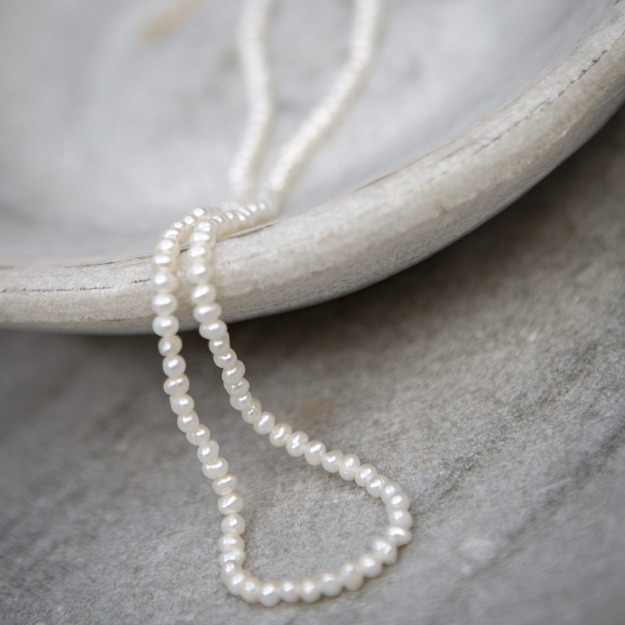 pearl necklace, tiny 3mm white