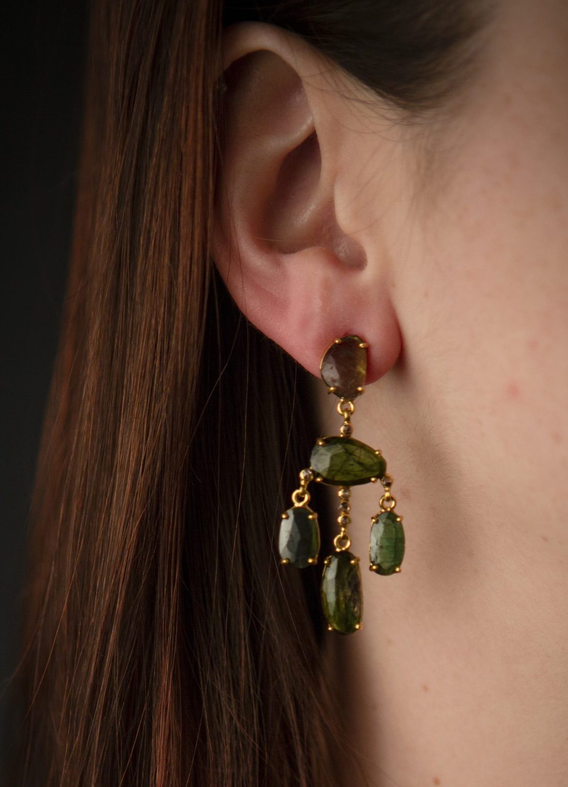 tourmaline green chandelier earrings, gold vermeil - Image 5