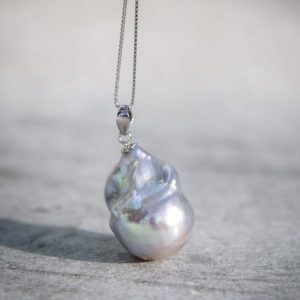 giant baroque grey pearl pendant necklace