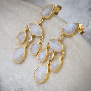 moonstone and diamond Chandelier Earrings