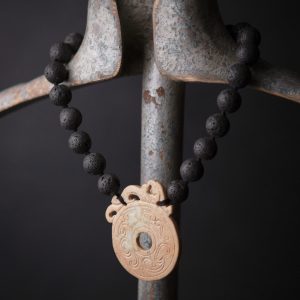 Jade pendant and lava stone necklace