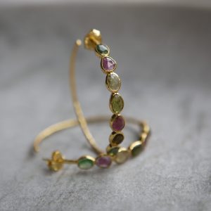 Tourmaline statement hoop earrings, gold vermeil