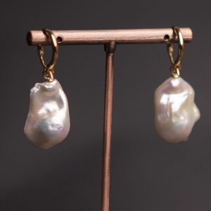 Giant Baroque Pearl and hoop Earrings, gold vermeil
