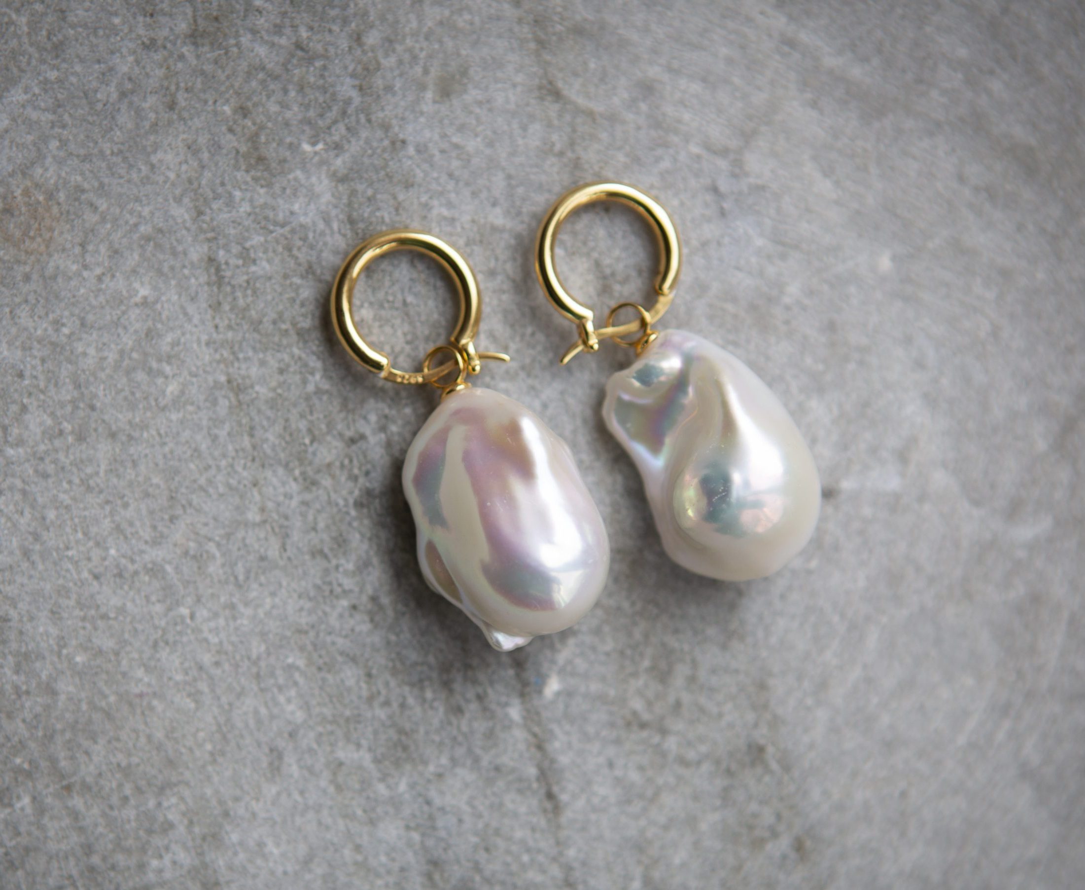 Giant Baroque Pearl and hoop Earrings, gold vermeil - Image 3