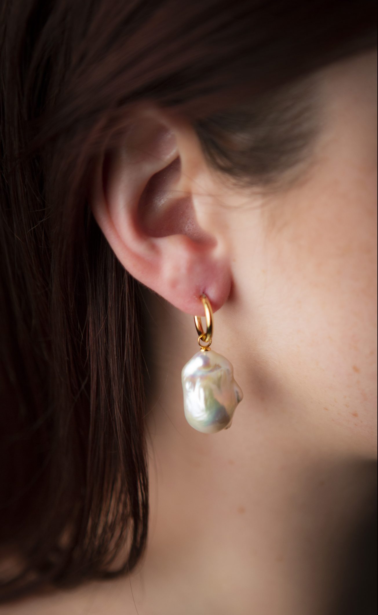 Giant Baroque Pearl and hoop Earrings, gold vermeil - Image 2