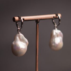 Giant Baroque Pearl and hoop Earrings, sterling silver