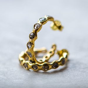 Diamond faceted Vermeil Hoop Earrings