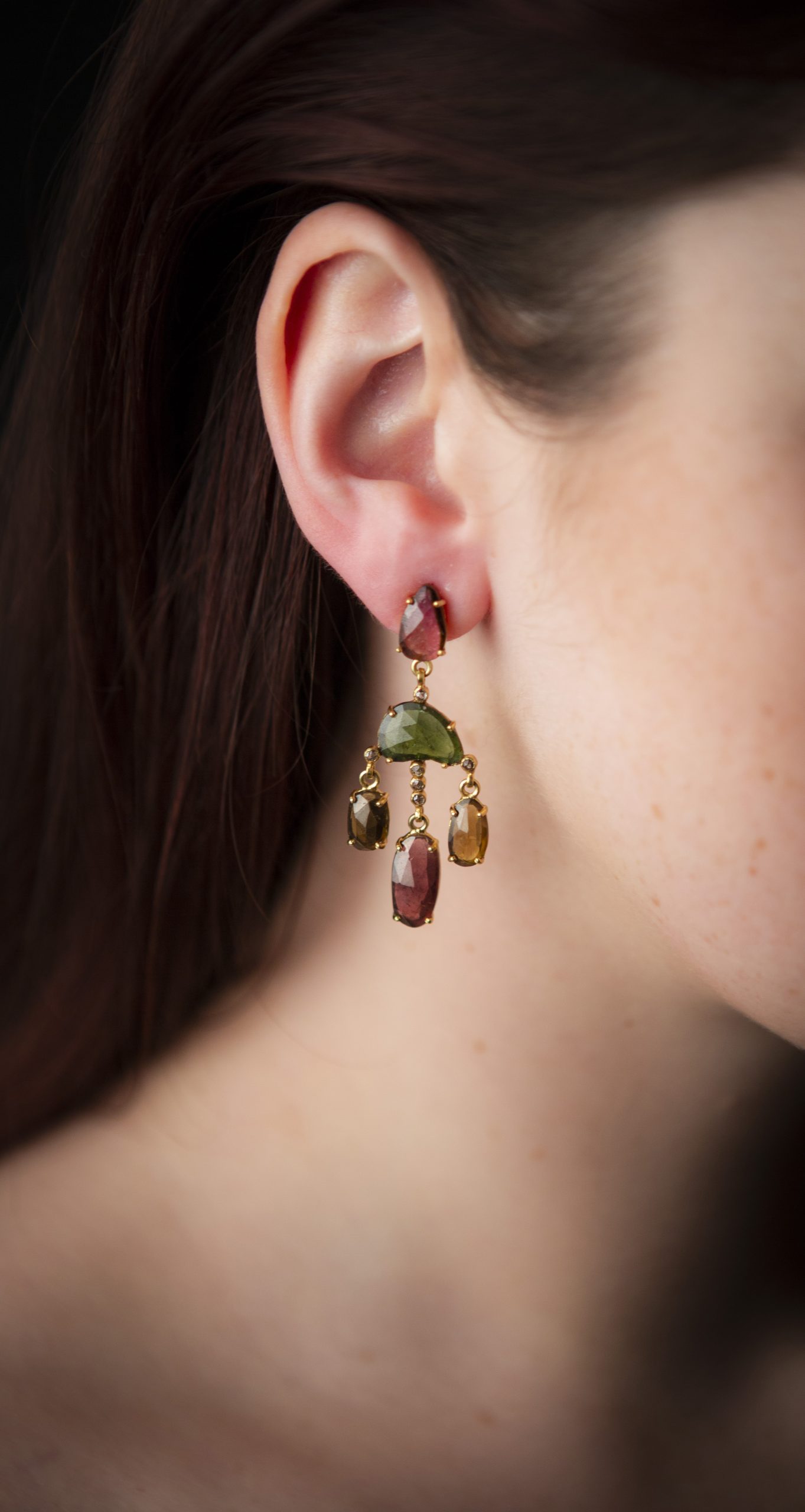 tourmaline multicolour chandelier earrings, gold vermeil - Image 4