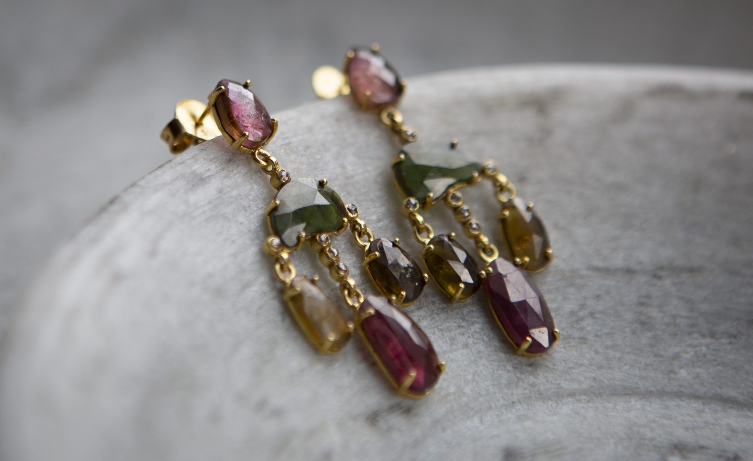 tourmaline multicolour chandelier earrings, gold vermeil - Image 2