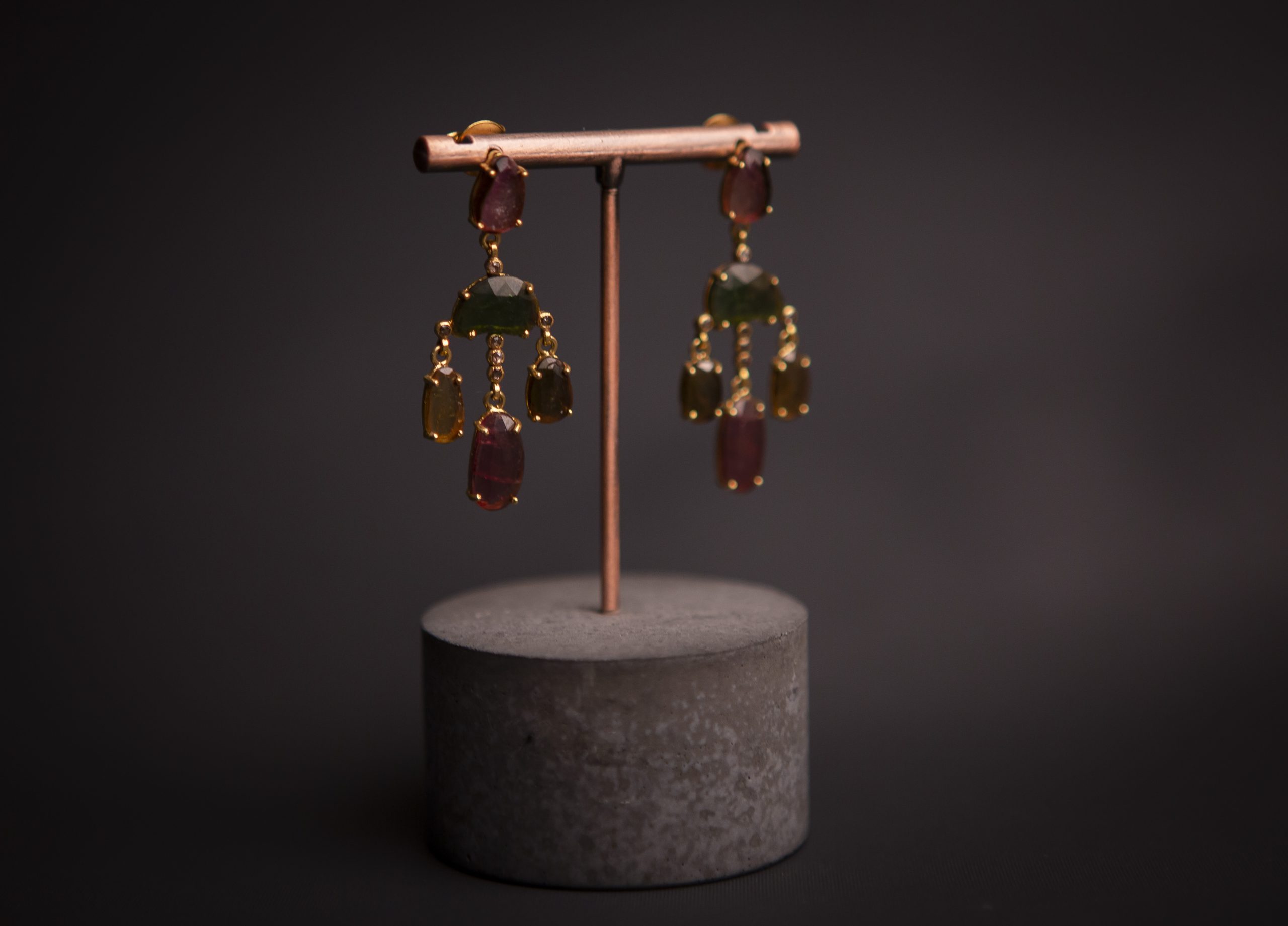 tourmaline multicolour chandelier earrings, gold vermeil - Image 3